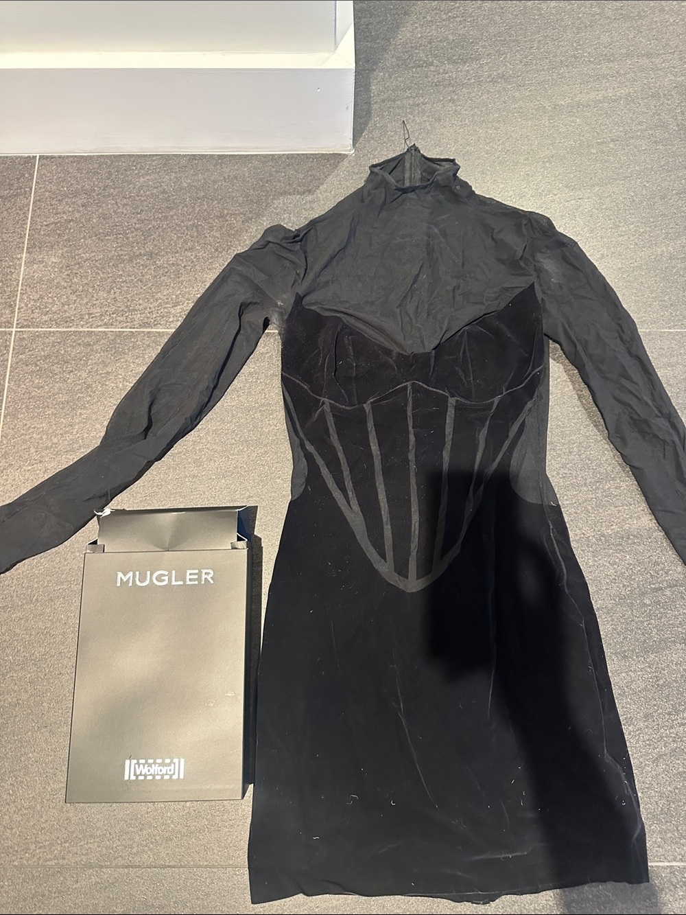 Mugler Black Long-Sleeve Corset-Detail Dress